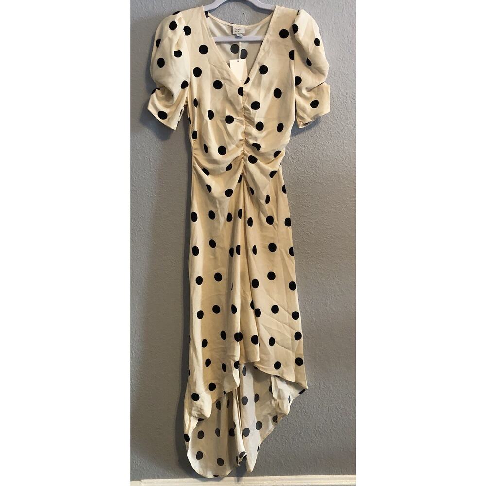 A New Day Crepe Midi Dress Womens XS Polka Dot Hi-Lo Casual Everyday Lightweight